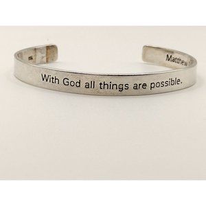 Sterling Silver "With God all things are possible" Matthew 19:26 Quote Cuff Brac